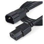 StarTech.com Cable de 1 metro de extensión de alimentación, 10 amperios, 125 voltios, 18 AWG, con conector IEC-320-C14 a IEC-320-C13 para fuente de alimentación. SKU PXT1001M