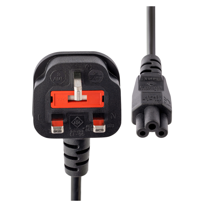 StarTech.com Cable de 2m de Alimentación para Portátiles, Enchufe BS1363 a C5, 2,5A 250V, 18AWG, Cable para Cargador, Cable Hoja de Trébol Mickey Mouse, Adaptador para Reino Unido, UL 1 StarTech.com Cable de Alimentación para Portátiles de 2m