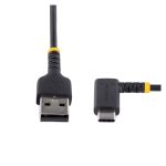 StarTech.com Cable de Carga USB-A a USB-C de 15cm, carga rápida, cable de servicio pesado, USB Tipo C, USB 2.0, acodado, resistente con fibra de aramida, 3A, negro, SKU R2ACR-15C-USB-CABLE