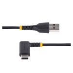 StarTech.com Cable de Carga USB-A a USB-C de 15cm, carga rápida, cable de servicio pesado, USB Tipo C, USB 2.0, acodado, resistente con fibra de aramida, 3A, negro, SKU R2ACR-15C-USB-CABLE