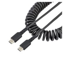 StarTech.com Cable de 1 metro de carga USB C a USB C, cable rizado de carga rápida y servicio pesado, USB 2.0, fibra de aramida resistente, color negro. SKU: R2CCC-1M-USB-CABLE