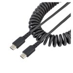 StarTech.com Cable de 50cm de Carga USB C a USB C, Cable USB Tipo C Rizado, Servicio Pesado y Carga Rápida, Fibra de Aramida Resistente, Negro R2CCC-50C-USB-CABLE