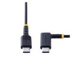 Imagen de un cable StarTech.com de 2 metros, USB-C acodado en ángulo recto, 60W, 3A de carga rápida, SKU R2CCR-2M-USB-CABLE.