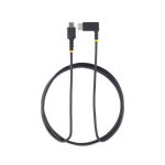 Imagen de un cable StarTech.com de 2 metros, USB-C acodado en ángulo recto, 60W, 3A de carga rápida, SKU R2CCR-2M-USB-CABLE.