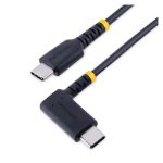 Imagen de un cable StarTech.com de 2 metros, USB-C acodado en ángulo recto, 60W, 3A de carga rápida, SKU R2CCR-2M-USB-CABLE.