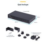 StarTech.com R8AD122-KVM-SWITCH conmutador KVM de 8 puertos DisplayPort 4K 60Hz con kit de montaje en rack y hub USB de 4 puertos.