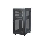 Vista del armario rack para servidores de StarTech.com de 24U, con cerradura y seguro, ruedas y carriles de montaje ajustables. SKU RK2433BKM