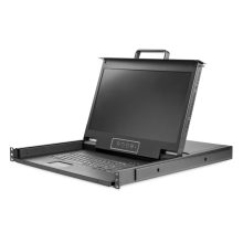 Consola KVM de StarTech con características de montaje en rack de servidores, teclado QWERTY, KVM 1 puerto VGA con monitor LCD de 17 pulgadas, USB, SKU RKCONS17HD