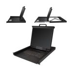 Imagen de la consola KVM de montaje en rack de StarTech.com, modelo RKCONS1901, con teclado QWERTY, KVM VGA de 1 puerto y monitor LCD de 19 pulgadas.