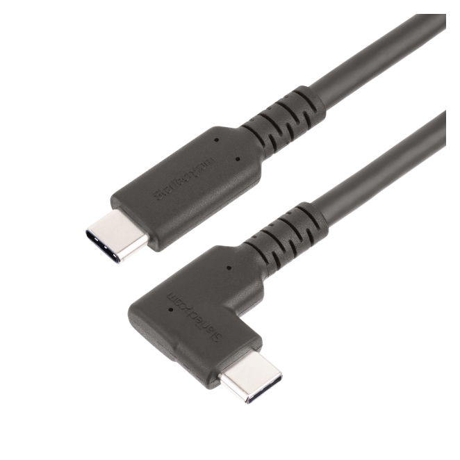 StarTech.com Cable USB-C 2m Resistente con Diseño Acodado y Soporte 4K Cable de 2 metros USB-C de StarTech.com con diseño resistente y acodado a la derecha, soporta USB 3.2 Gen 1, transferencia de datos a 5 Gbps, modo Alt DP 4K 60Hz y PD 100W, SKU: RUSB315CC2MBR