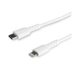 Cable de 2 metros USB-C a Lightning de StarTech.com en color blanco, resistente con fibra de aramida, certificado MFi de Apple para iPad y iPhone 12. SKU: RUSBCLTMM2MW