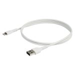 Cable StarTech.com USB-A a Lightning de 1 metro en color blanco, con certificación MFi de Apple y fibra de aramida robusta. SKU: RUSBLTMM1M