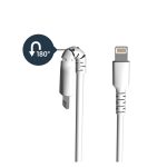 Cable StarTech.com USB-A a Lightning de 1 metro en color blanco, con certificación MFi de Apple y fibra de aramida robusta. SKU: RUSBLTMM1M