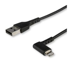 Cable StarTech.com resistente de 1 metro, USB-A a Lightning en color negro, acodado a 90° a la derecha, ideal para carga y sincronización, SKU RUSBLTMM1MBR.