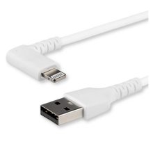 StarTech.com Cable USB-A a Lightning de 1 metro en color blanco acodado a 90 grados a la derecha, SKU RUSBLTMM1MWR, resistente y certificado MFi para iPhone