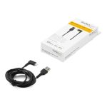 Cable negro USB-A a Lightning de 2 metros con ángulo de 90 grados hacia la derecha y fibra de aramida resistente, compatible con iPhone. SKU: RUSBLTMM2MBR