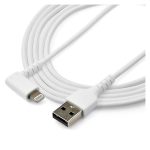 StarTech.com Cable Resistente USB-A a Lightning de 2 metros en color blanco, acodado en un ángulo de 90° a la derecha. Cable de carga y sincronización de fibra de aramida resistente - SKU RUSBLTMM2MWR