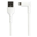 StarTech.com Cable Resistente USB-A a Lightning de 2 metros en color blanco, acodado en un ángulo de 90° a la derecha. Cable de carga y sincronización de fibra de aramida resistente - SKU RUSBLTMM2MWR