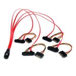 Cable StarTech.com de 50cm SAS Serial Attached SCSI SFF 8087 a 4x SATA para datos y corriente, SKU SAS808782P50, color rojo, para conexión eficiente entre dispositivos.