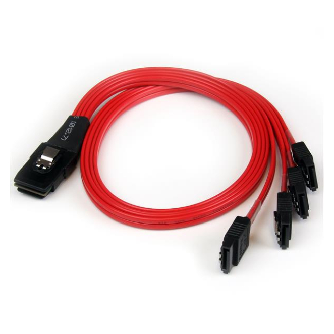 StarTech.com Cable 50cm Mini SAS a 4x SATA Reversible Rojo StarTech.com Cable 50cm Mini SAS Serial Attached SCSI SFF 8087 a 4x SATA Reversible rojo para conexión interna, SKU SAS8087S4R50