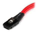 StarTech.com Cable 50cm Mini SAS Serial Attached SCSI SFF 8087 a 4x SATA Reversible rojo para conexión interna, SKU SAS8087S4R50