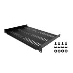 Imagen del estante ventilado StarTech.com 1U para armario rack de servidores, bandeja universal voladiza de 19 pulgadas y capacidad de 25kg. SKU: SHELF-1U-12-FIXED-V