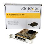 Imagen de la tarjeta de red PCI Express Ethernet Gigabit con 4 puertos RJ45 de StarTech.com, modelo ST1000SPEX43.