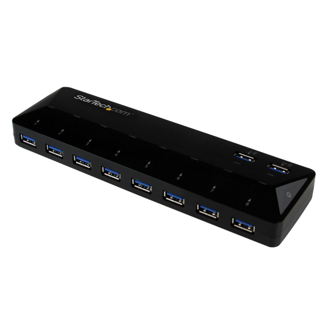 StarTech.com Concentrador USB 3.0 (5Gbps) de 10 Puertos - Ladrón con Puertos de Carga y Sincronización - Hub con 2 Puertos de 1,5A 4 Vista trasera del StarTech.com Concentrador USB mostrando puertos de carga y sincronización rápido USB