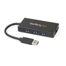 Imagen del StarTech.com Hub USB 3.0 de Aluminio con Cable - 5Gbps - Concentrador de 3 Puertos USB con Adaptador de Red Ethernet Gigabit, SKU ST3300GU3B.
