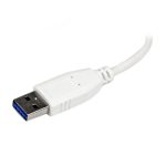 Vista del adaptador concentrador hub USB 3.0 StarTech de 4 puertos con velocidad de 5Gbps, modelo ST4300MINU3W, en color blanco