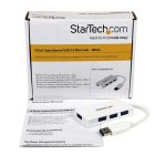 Vista del adaptador concentrador hub USB 3.0 StarTech de 4 puertos con velocidad de 5Gbps, modelo ST4300MINU3W, en color blanco