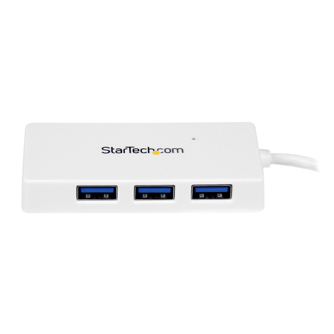 StarTech.com Adaptador Concentrador Hub Ladrón USB 3.0 (5Gbps) Super Speed para Laptop de 4 Puertos Salidas - Blanco 2 StarTech.com Adaptador Concentrador Hub Ladrón USB 3.0 Blanco conectando múltiples dispositivos