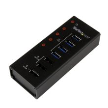 StarTech.com Hub Concentrador USB 3.0 de 4 Puertos y 3 Puertos de Carga USB, modelo ST4300U3C3, con carcasa de metal y velocidades de hasta 5 Gbps