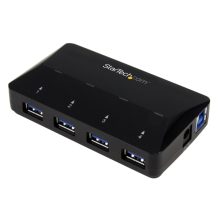 StarTech.com Concentrador USB 3.0 de 4 Puertos con velocidad de 5Gbps, cuenta con un puerto de 2,4A para carga rápida y SK-ST53004U1C