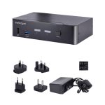 StarTech.com Switch KVM USB C Tipo C con 2 puertos DisplayPort, 4K UHD HDR a 60Hz, Audio 3.5mm, Hub 4x USB y 2x USB A 3.2 Gen 1 de 5Gbps, SKU SV231DPUCA