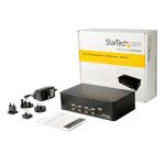 Imagen del Switch KVM de 4 Puertos Dobles DisplayPort 4K 60Hz de StarTech.com con SKU SV431DPDDUA2. Este conmutador KVM soporta resolución 4K a 60Hz y conexiones duales DisplayPort.