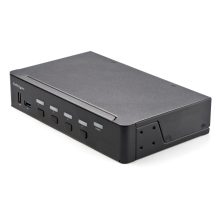 Imagen del switch KVM StarTech.com SV431HU34K6 con 4 puertos HDMI 2.0, vídeo 4K a 60Hz Ultra HD, HDR, hub USB 3.0 de 2 puertos y 4 puertos USB 2.0 HID, audio y HotKey.