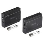 Imagen del extensor KVM HDMI de StarTech.com para 4K con fibra, longitud de hasta 300m, incluye módulos SFP+ MMF de 10Gb, SKU SV565FXHD4KU