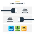 Cable Thunderbolt 5 de StarTech.com de 3 metros, con velocidad de transferencia de hasta 120Gbps, Power Delivery de 240W, resolución 8K a 60Hz, SKU TBLT5MM1M240W