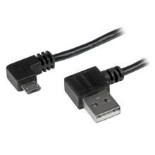 Cable de 1 metro Micro USB fabricado por StarTech.com con conector acodado a la derecha. SKU: USB2AUB2RA1M