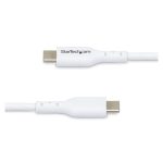 StarTech.com cable de carga USB-C blanco de 2 metros, compatible con cargadores de 60W y 3A, modelo USB2CC2MNCWHE, diseñado para transferencia de datos USB 2.0 y conexiones macho a macho.