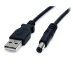 StarTech.com Cable Adaptador de 2 metros USB A Macho a Conector Coaxial Barrel de Alimentación Corriente Tipo M 5,5mm 5V DC. SKU: USB2TYPEM2M