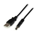 Cable adaptador StarTech.com de 1 metro, USB A macho a conector coaxial tipo N de 5,5mm, ideal para alimentación de corriente de 5V DC. SKU: USB2TYPEN1M