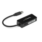 Imagen del Adaptador Tarjeta de Red NIC Externa USB 3.0 de StarTech, modelo USB31000SPTB, con un puerto Gigabit Ethernet RJ45 y un puerto USB en color negro.