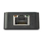 Imagen del Adaptador Tarjeta de Red NIC Externa USB 3.0 de StarTech, modelo USB31000SPTB, con un puerto Gigabit Ethernet RJ45 y un puerto USB en color negro.