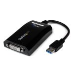Imagen del adaptador StarTech USB32DVIPRO que convierte USB 3.0 a DVI y VGA, soportando una resolución de hasta 2048x1152. Ideal para monitores externos y compatible con Mac y Windows.