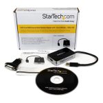 Imagen del adaptador de vídeo externo StarTech USB 3.0 a HDMI. Incluye hub USB de 1 puerto y permite resoluciones de hasta 1080p. SKU USB32HDEH.