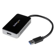 Imagen del adaptador de vídeo externo StarTech USB 3.0 a HDMI. Incluye hub USB de 1 puerto y permite resoluciones de hasta 1080p. SKU USB32HDEH.