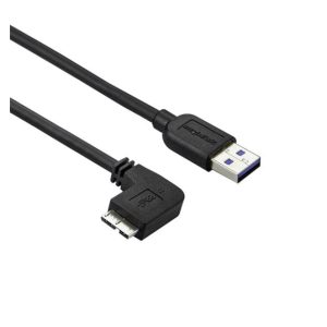 Imagen del StarTech.com Cable delgado de 1 metro Micro USB 3.0 acodado a la izquierda a USB A, SKU USB3AU1MLS, ideal para conexiones rápidas y compactas.
