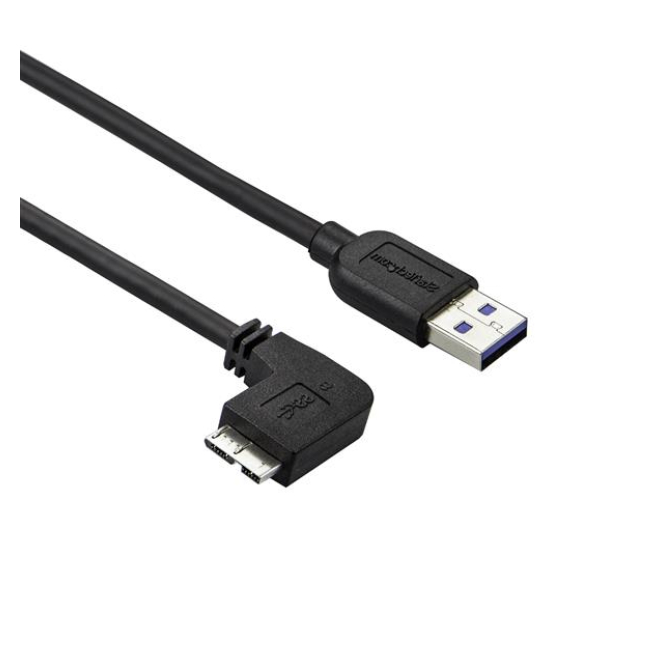 StarTech.com Cable Micro USB 3.0 de 1m acodado a la izquierda Imagen del StarTech.com Cable delgado de 1 metro Micro USB 3.0 acodado a la izquierda a USB A, SKU USB3AU1MLS, ideal para conexiones rápidas y compactas.
